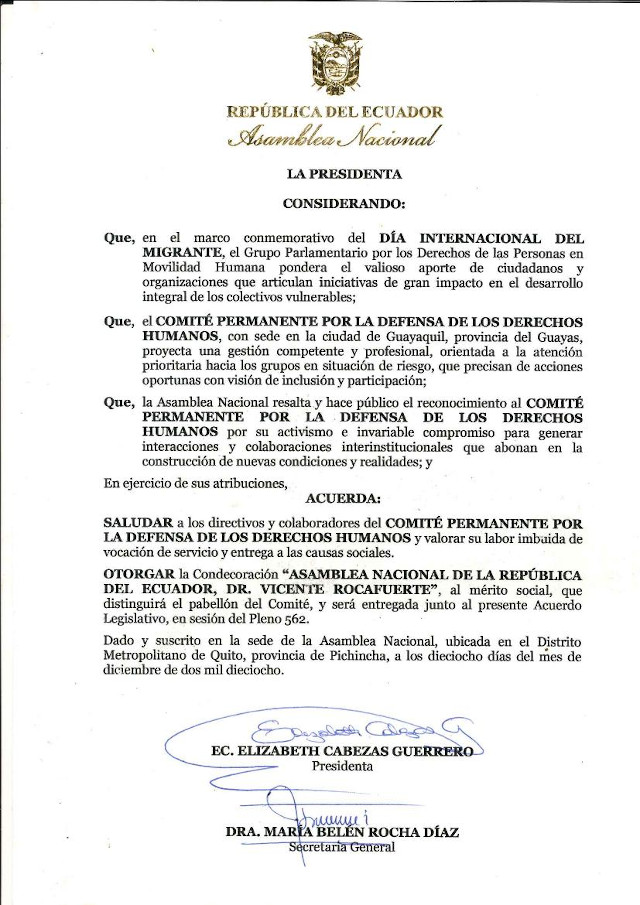 Certificado Asamblea Legislativa al CDH